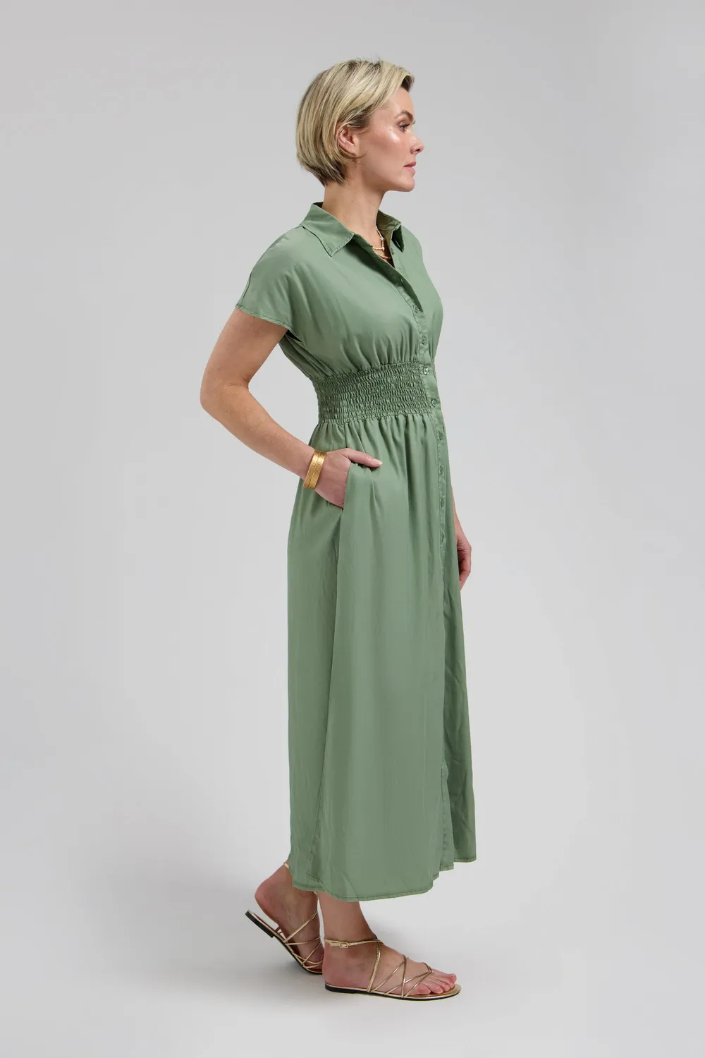 Florez Estelle jurk olijfgroen denim