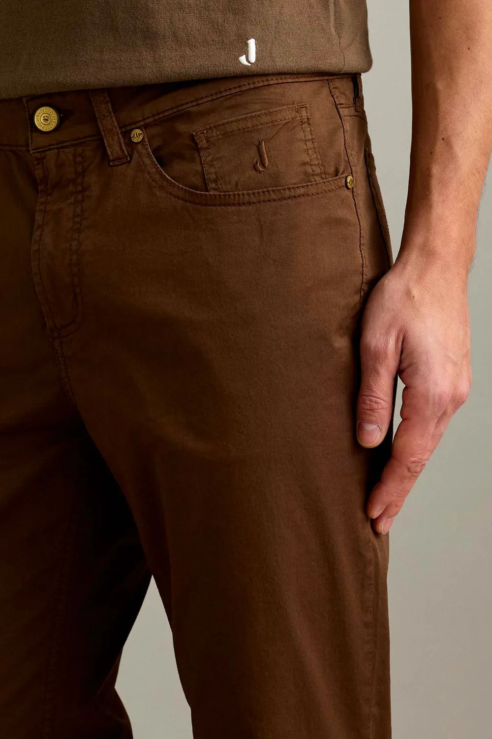 Jeckerson Jordan broek lichtbruin slim fit katoen