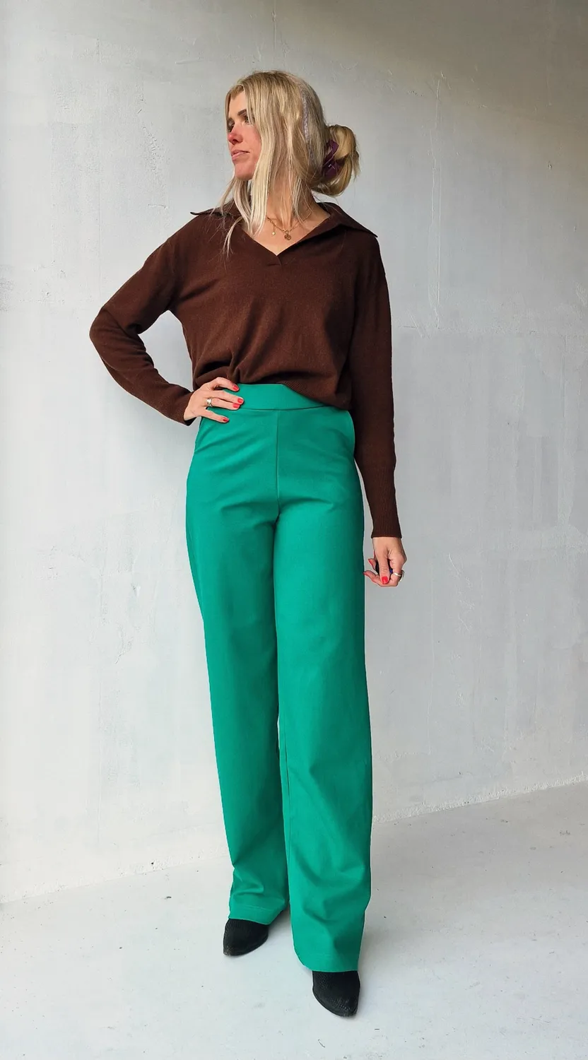 Langeleggings Wide Leg Tall Broek Zeegroen Lengtemaat 36