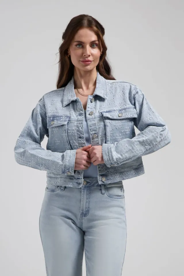 Florez Thalia denimjack Bleached Denim bloemen