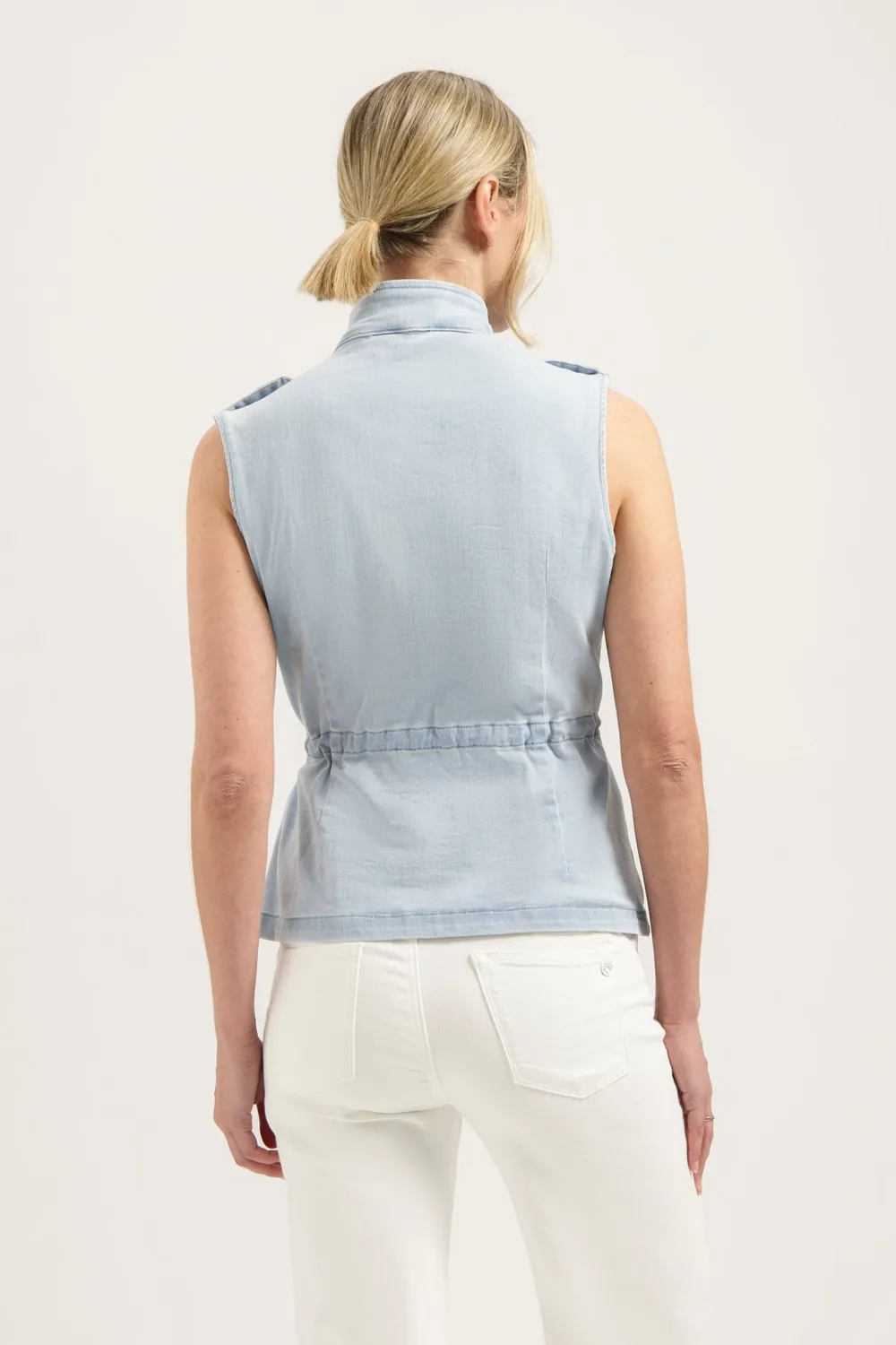 Florez Johnny gilet bleached denim met koord