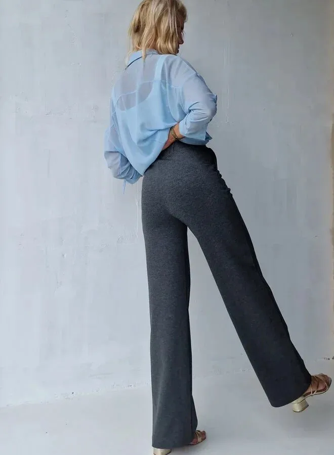 Langeleggings extra lange wide leg donkergrijs 36 stretch