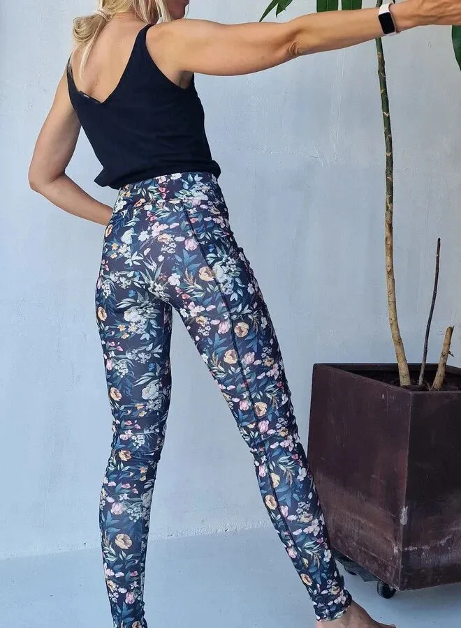 Langeleggings Sportlegging Black Flowers Steekzak 36
