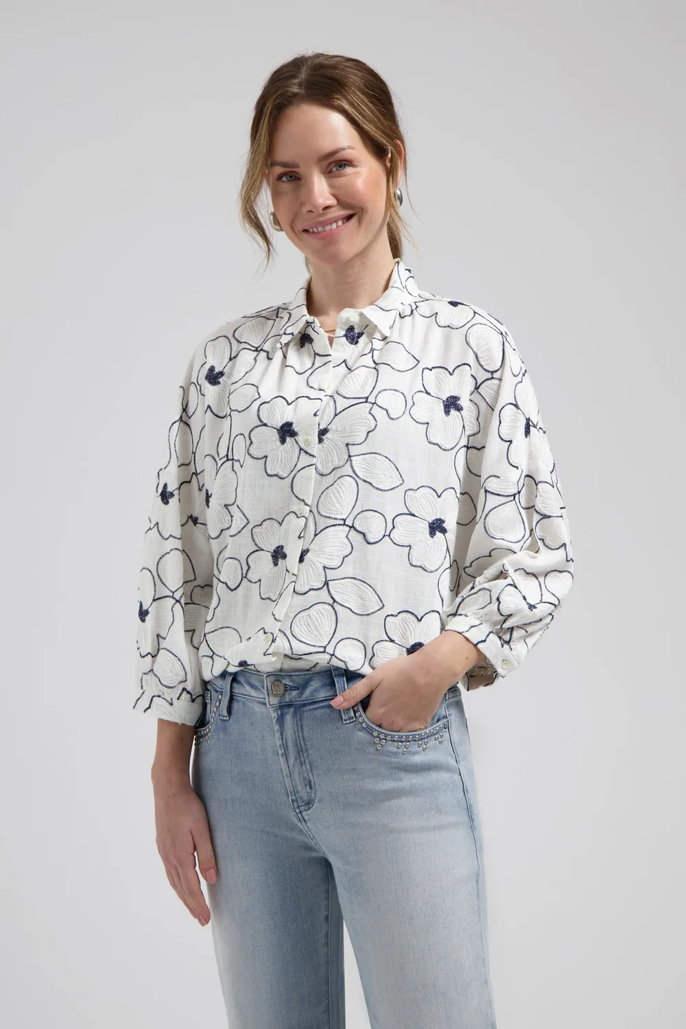 Florez Cath blouse Flower White bloemenprint