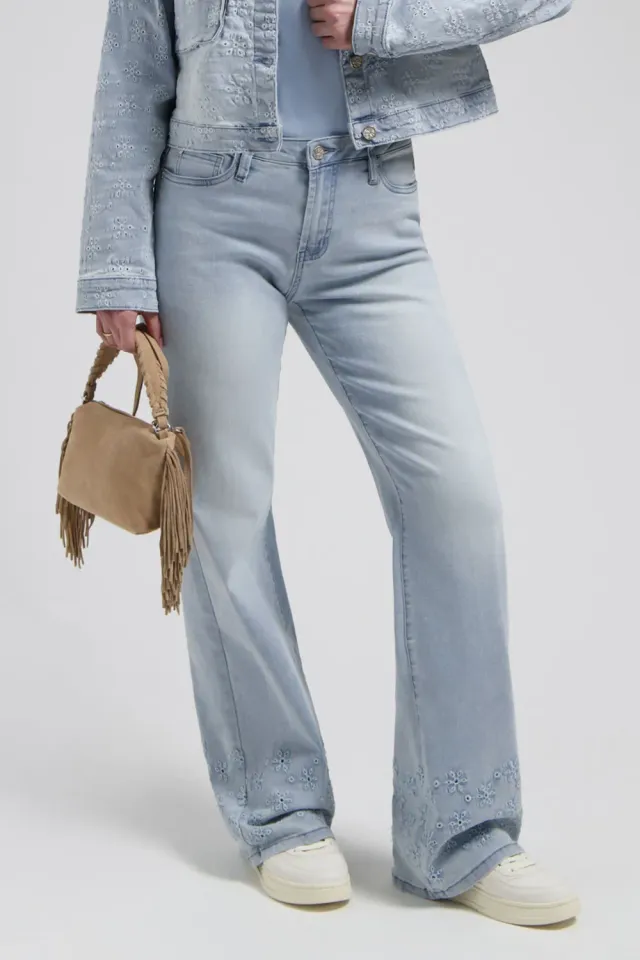 Florez Thalia straight jeans Bleached Denim bloemen