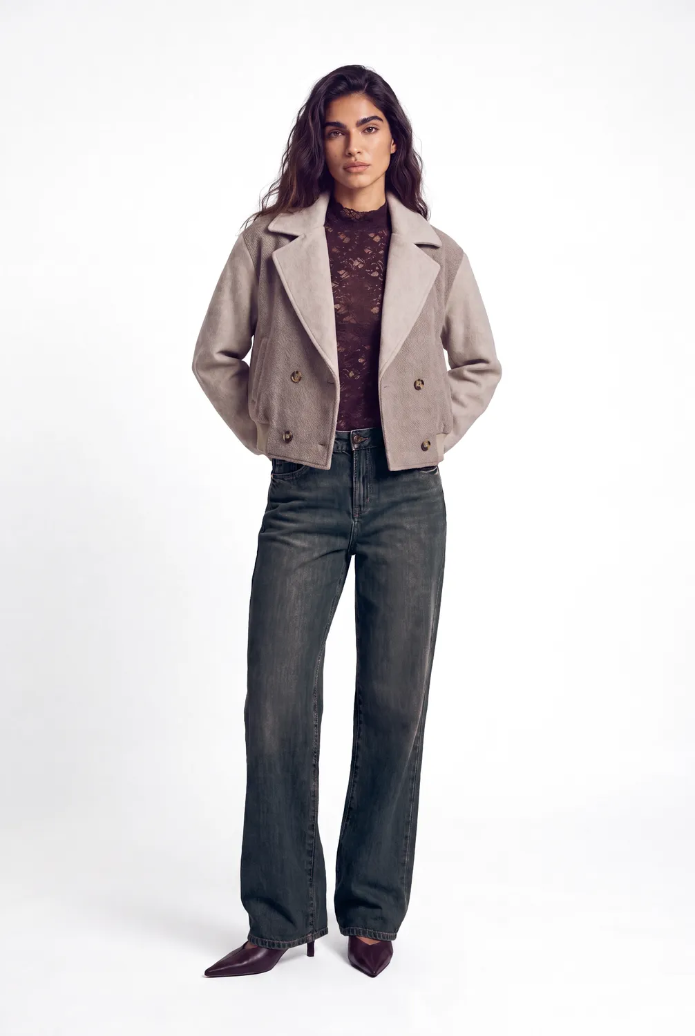 Florez Estee wolmix jasje taupe lurex