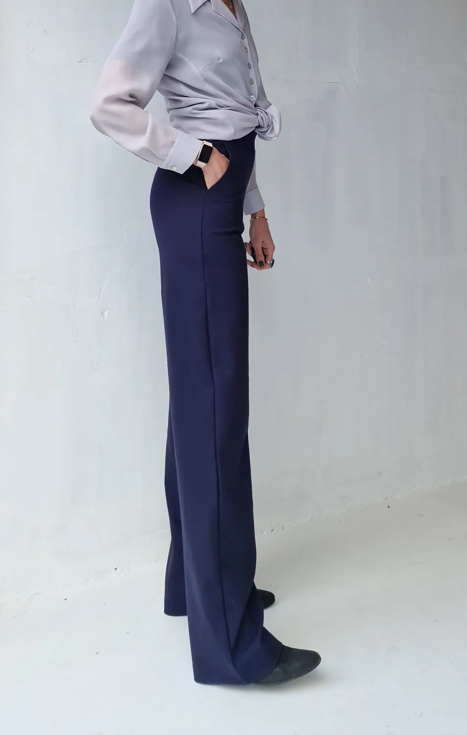 Langeleggings Wide Leg Tall broek marineblauw lengte 36