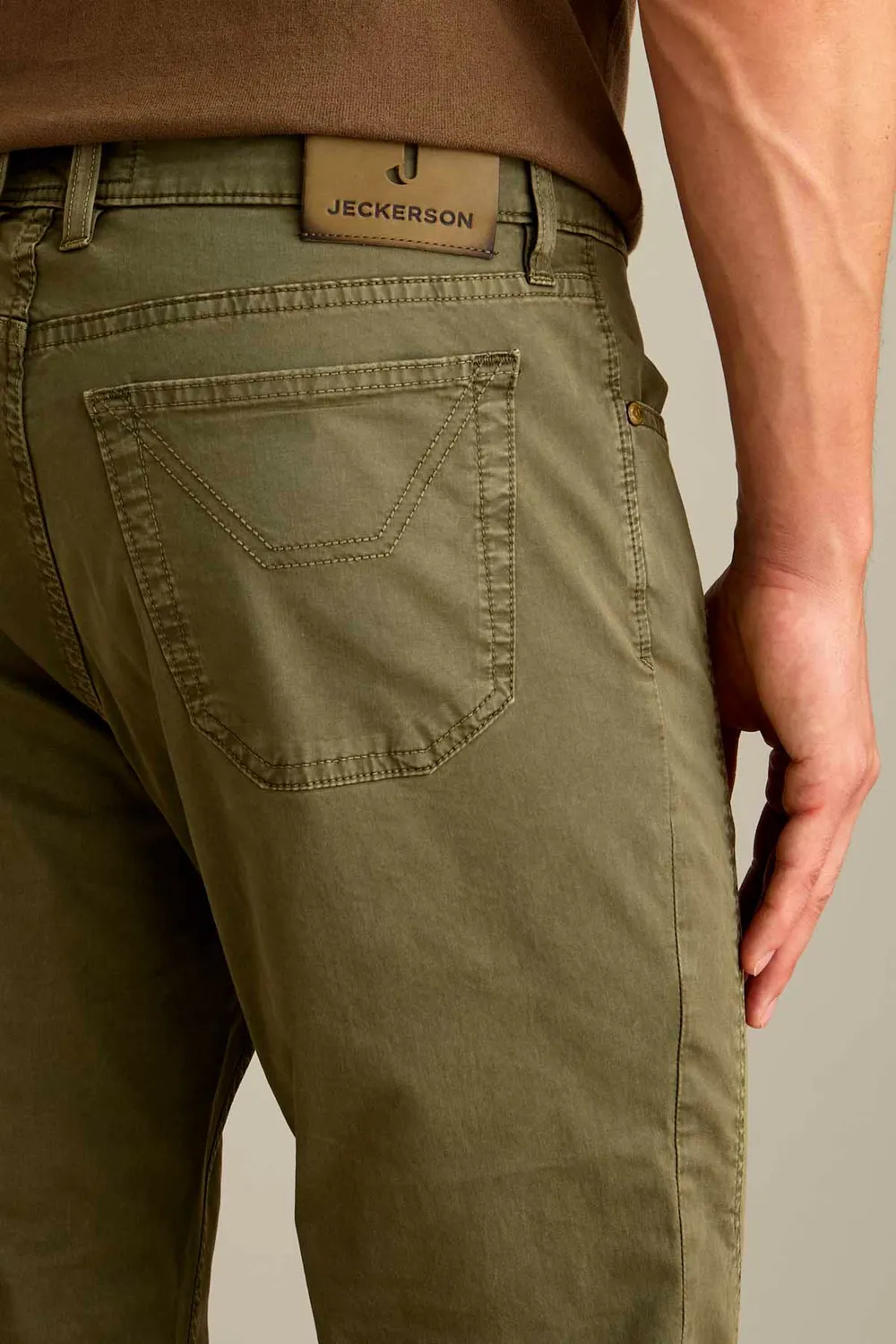 Jeckerson John slim fit broek militair groen satijn