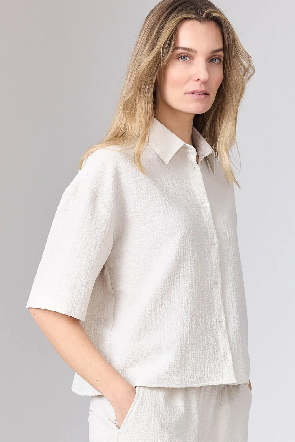 Corel Mila Seersucker blouse creme boxy