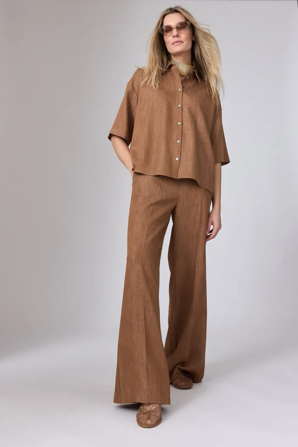 Corel Lior Wide Lyocell broek tabacco ademend