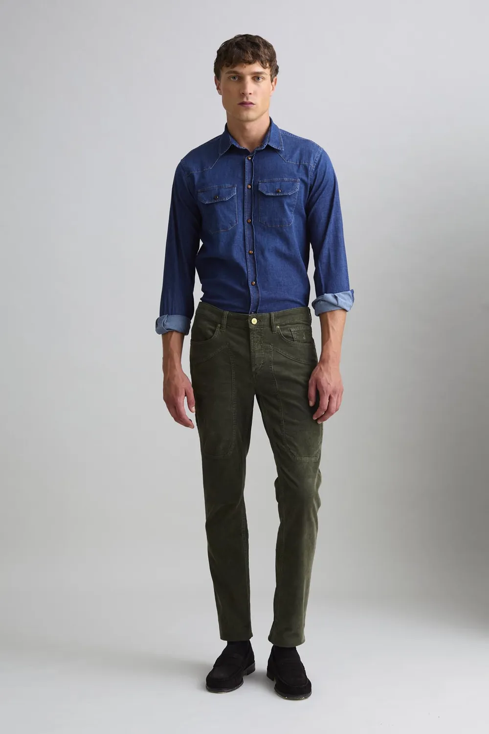 Jeckerson John broek groen fluweel slim fit patch