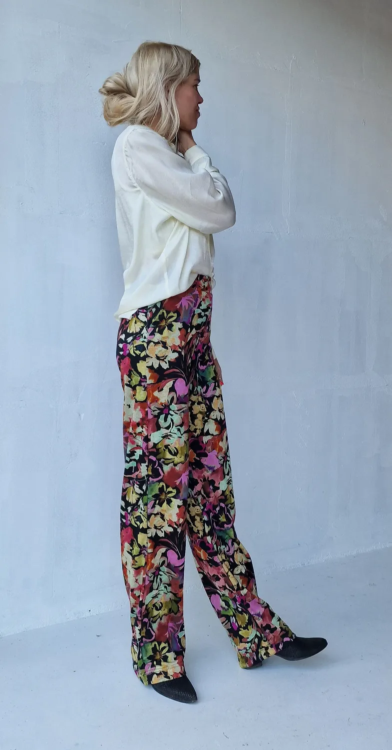 Langeleggings Wide Leg Tall Broek Flowers Black 36
