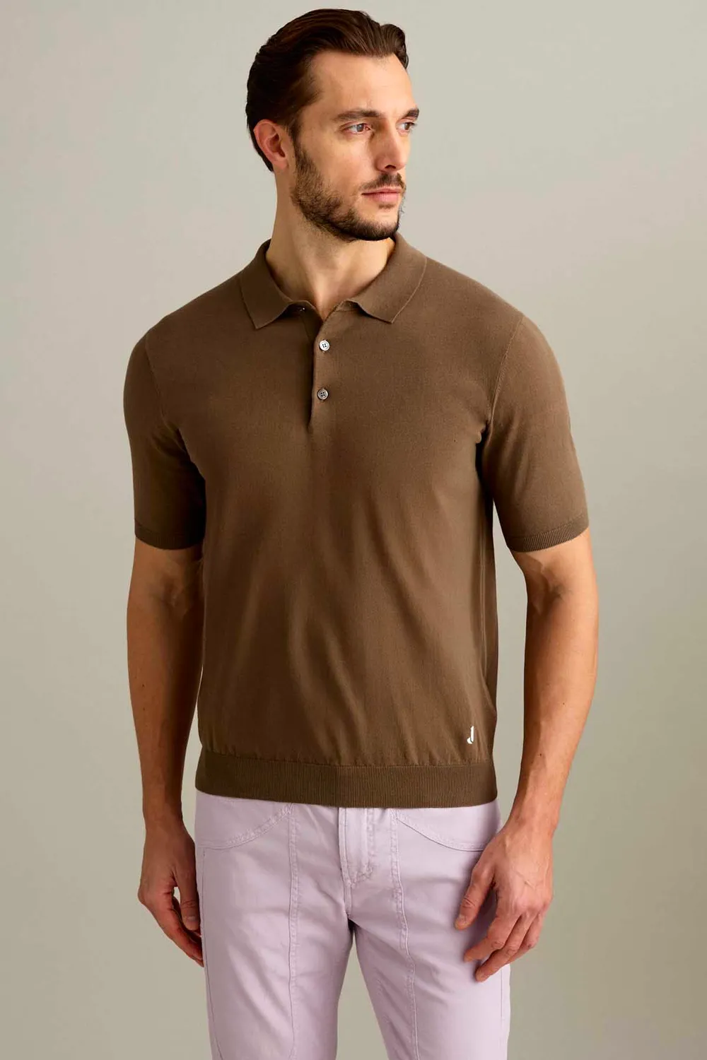 Jeckerson Polo Korte Mouw Bruin Katoen Crepe