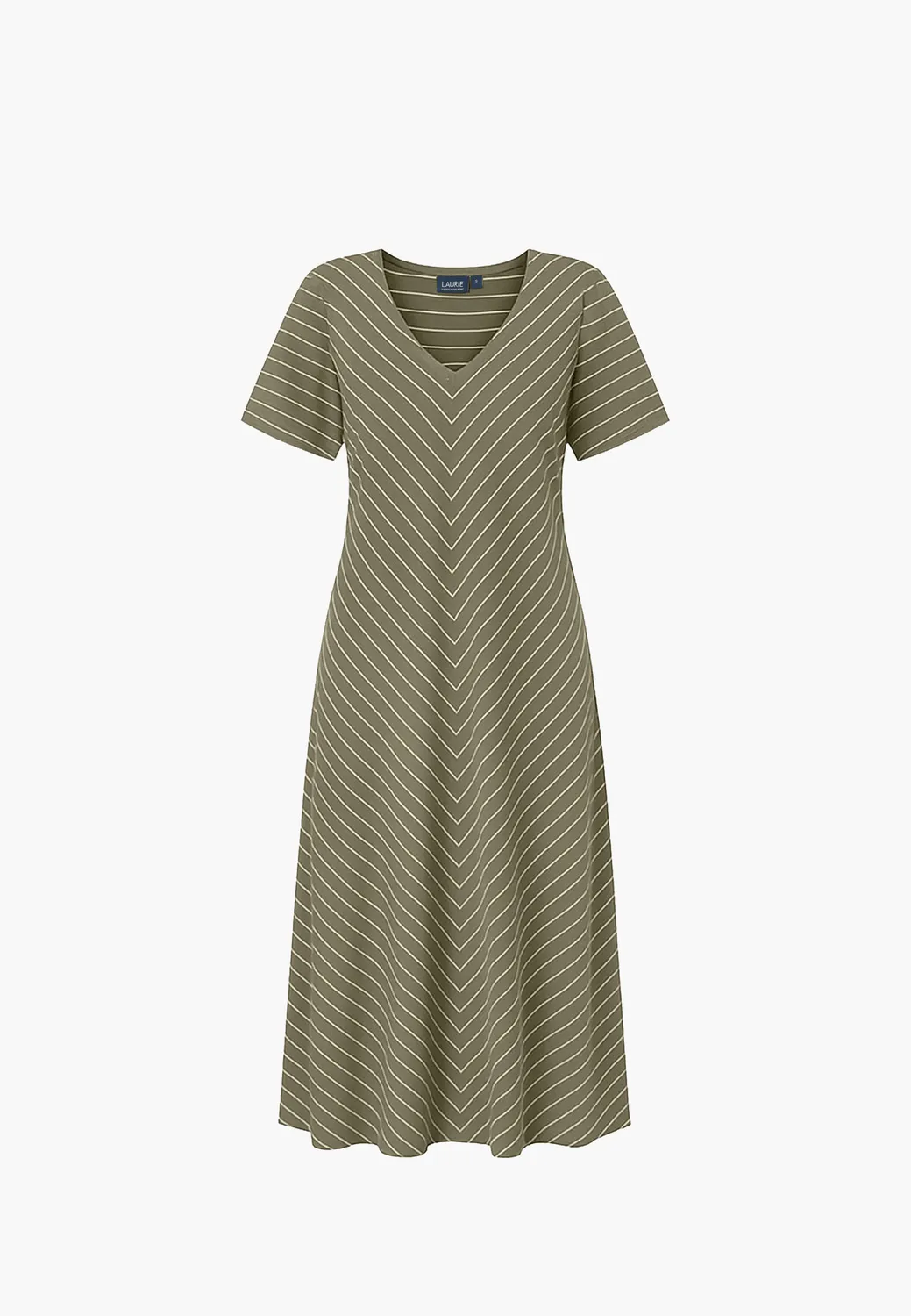 Laurie Ingrid Dress SS jurk khaki stripe V-hals