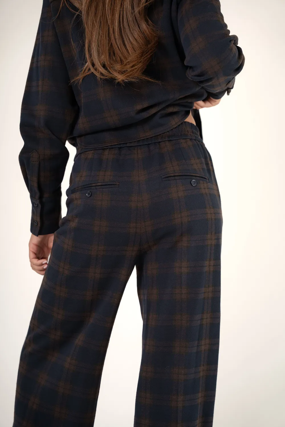 Corel Lior Wide Leg broek bruin grote ruit
