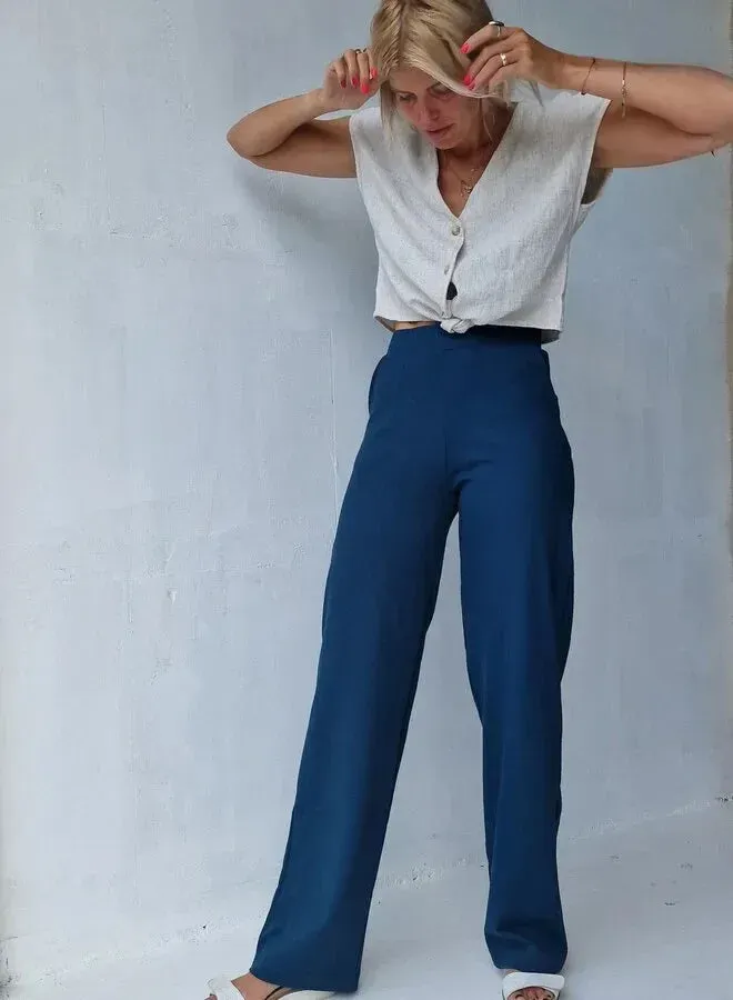 Langeleggings Extra Lange Wide Leg Broek Petrol Stretch 34 36