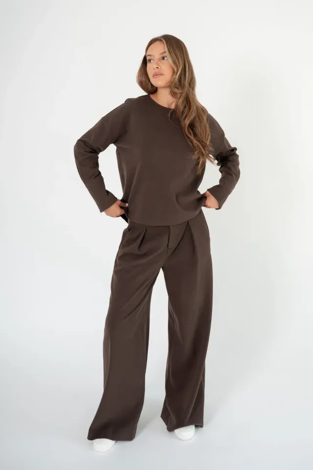 Corel Ella Pleated broek zwart wijde pijp