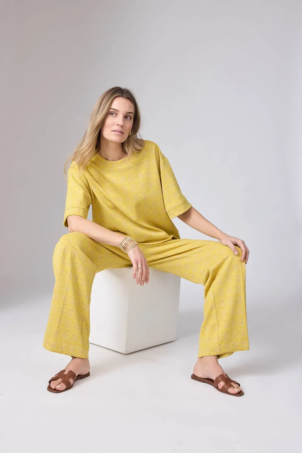 Corel Lilly Jaquard Lemon broek recht