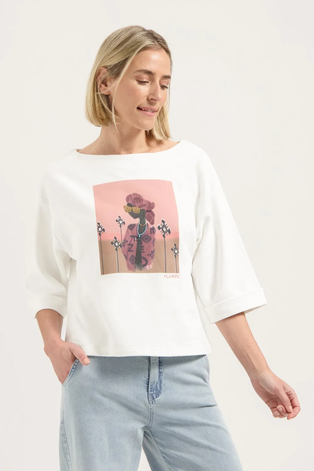 Florez Faith sweater Off White katoen driekwart