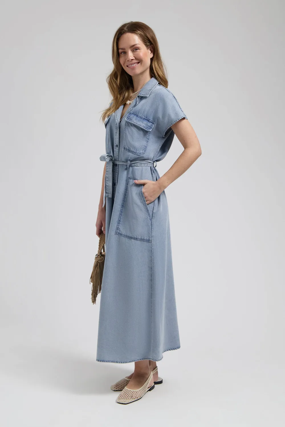 Florez Dina maxi-jurk Mid Blue losvallend