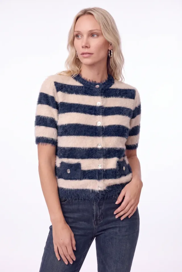 Florez Evie gebreid vest korte mouw navy stripe