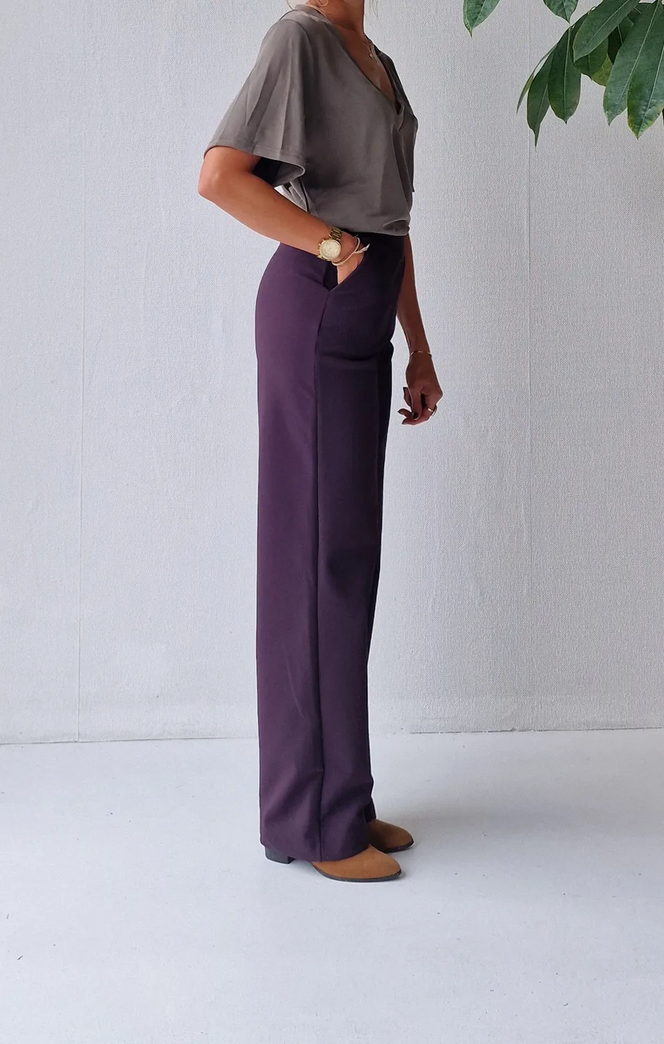 Langeleggings Wide Leg fleecebroek aubergine brown 36 lang