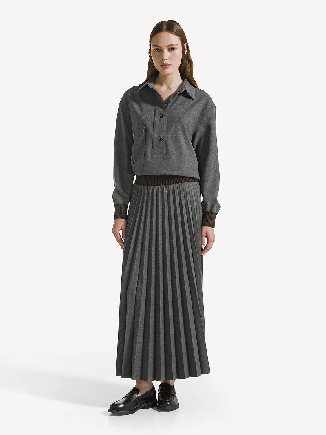 Nine In The Morning Elise plooirok midi dames beige