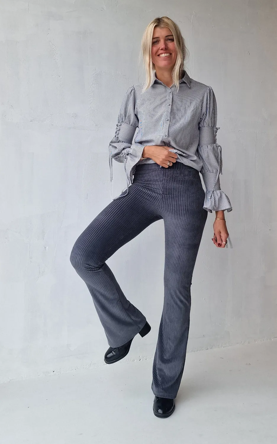 Langeleggings Flared Pants Rib Grijs Tall Stretch
