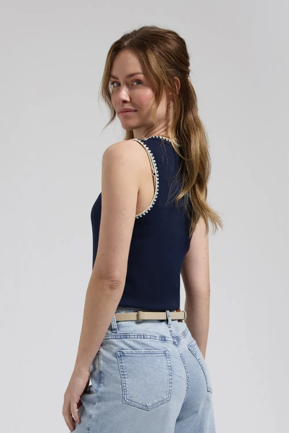 Florez Solé Top Navy Blue katoen