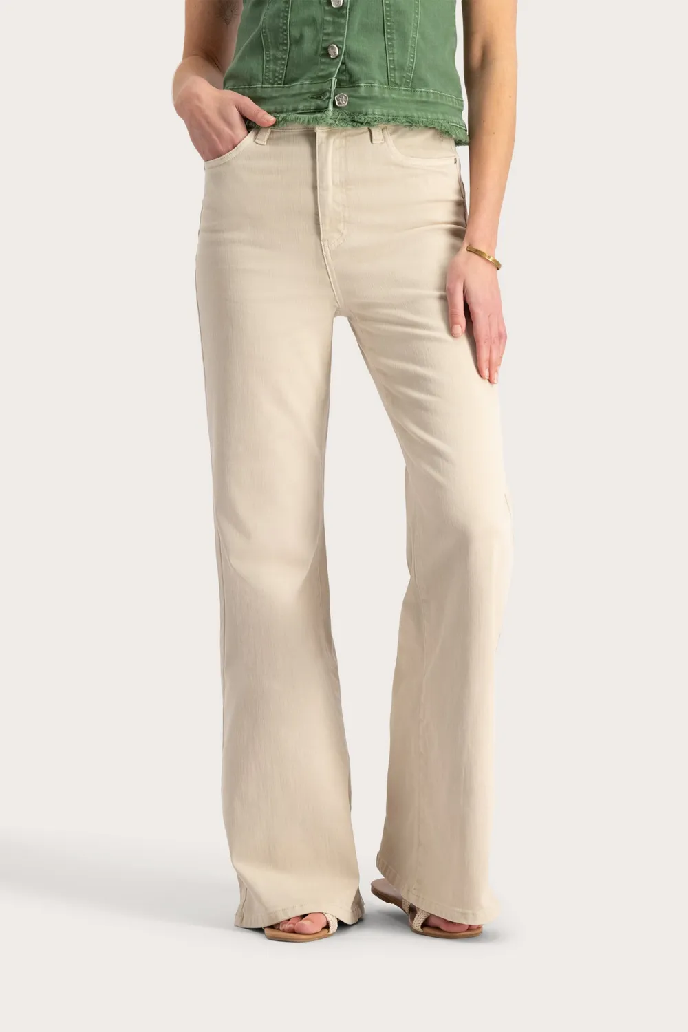 Florez Ana Flared jeans ivory cream hoge taille