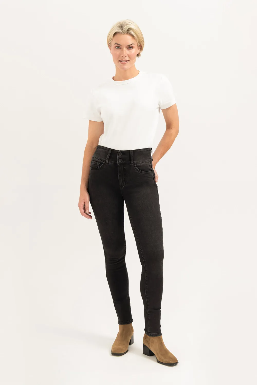 Florez Bodine Slim Fit jeans zwart high-waist