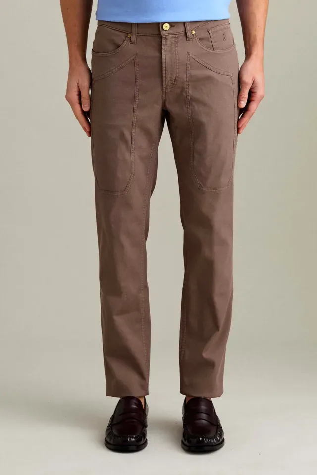 Jeckerson John broek chocoladebruin slim fit katoen
