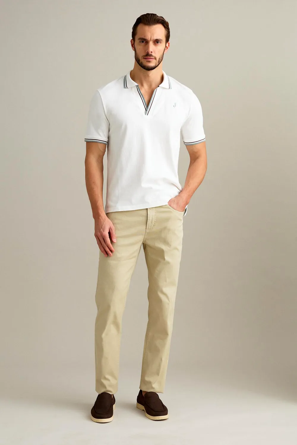 Jeckerson polo V-hals Bianco Lana piquet korte mouw
