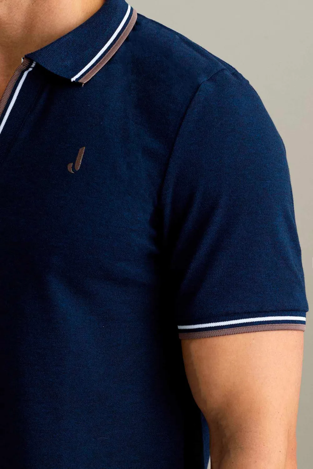 Jeckerson Polo V-Hals Blauw Melange Piqué