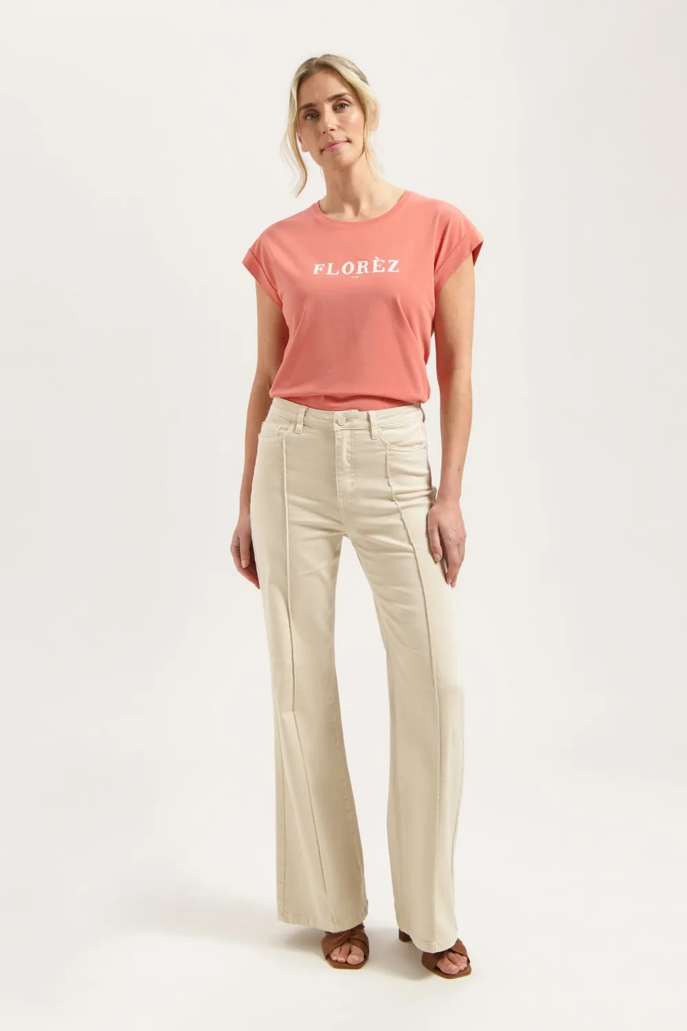 Florez Ana Flared palazzo jeans ivory cream