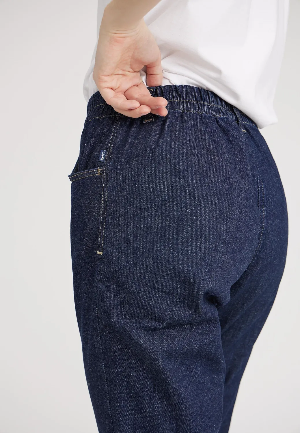 Laurie Ellie Relaxed broek dark blue denim elastiek