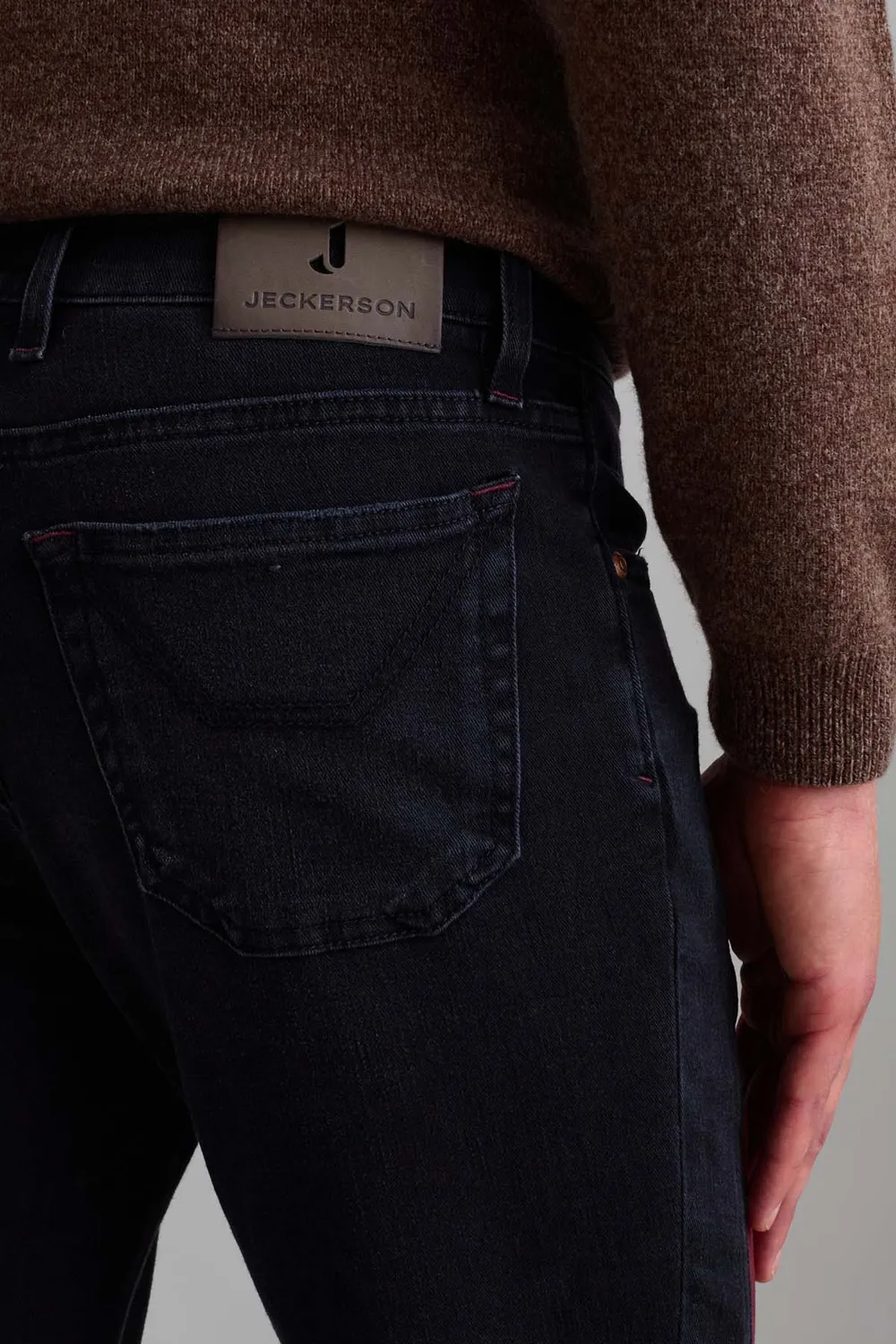 Jeckerson John slim fit jeans zwart rode patch