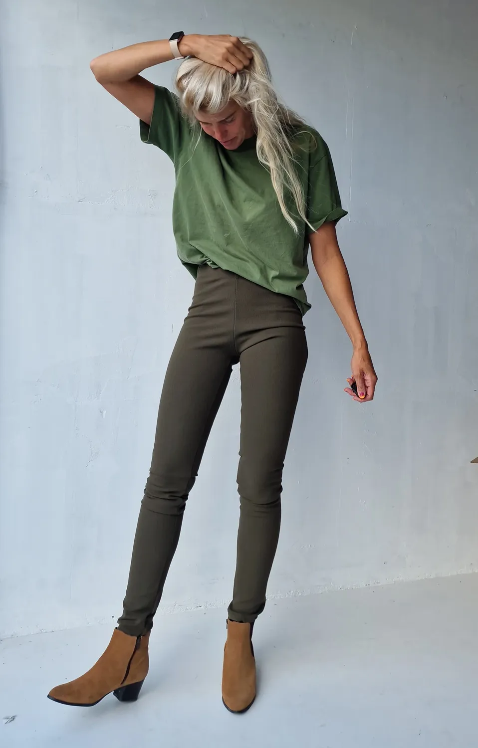 Langeleggings Extra Lange Fleece Tregging Olijfgroen Warm