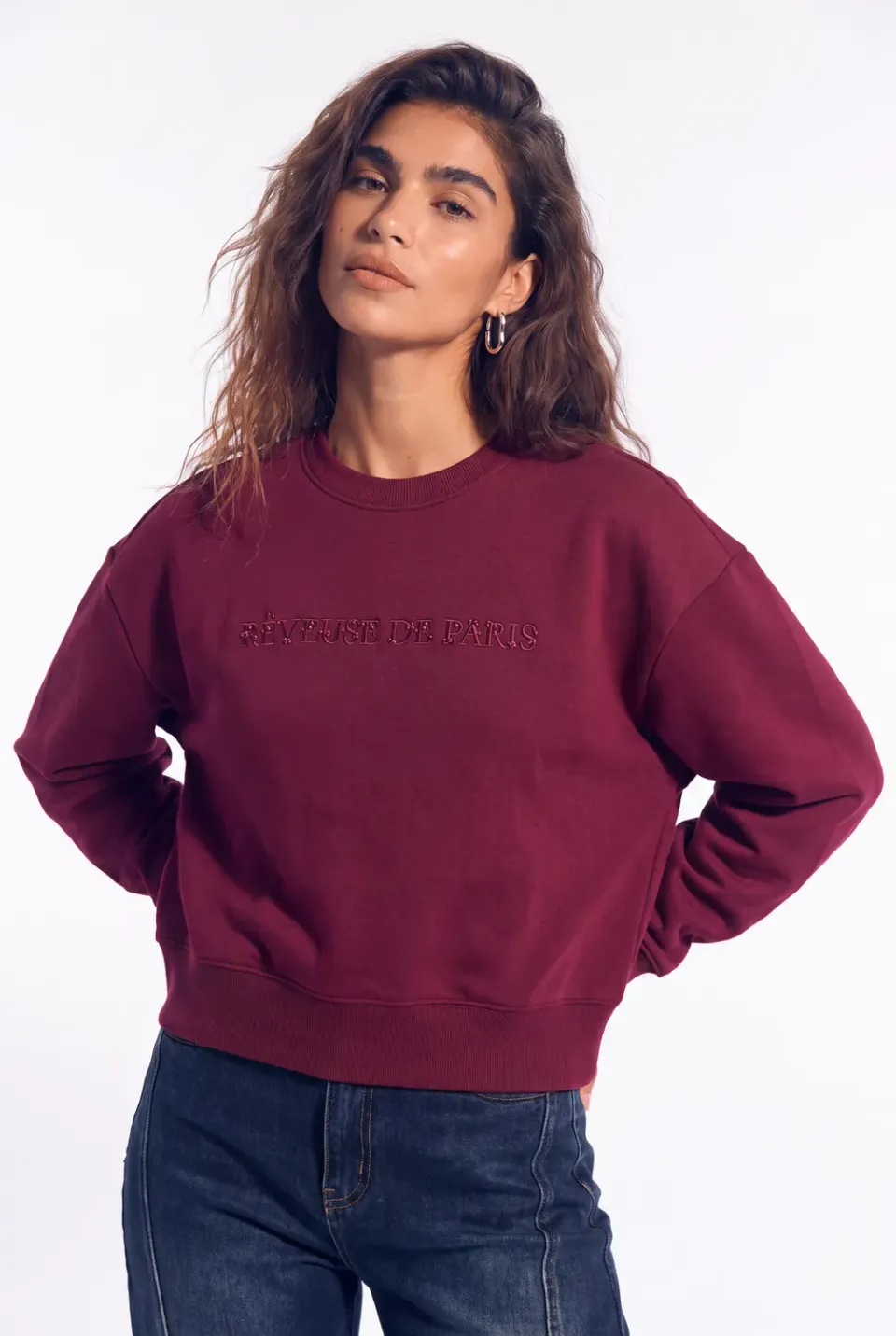 Florez Sansa sweater Mauve wine borduring