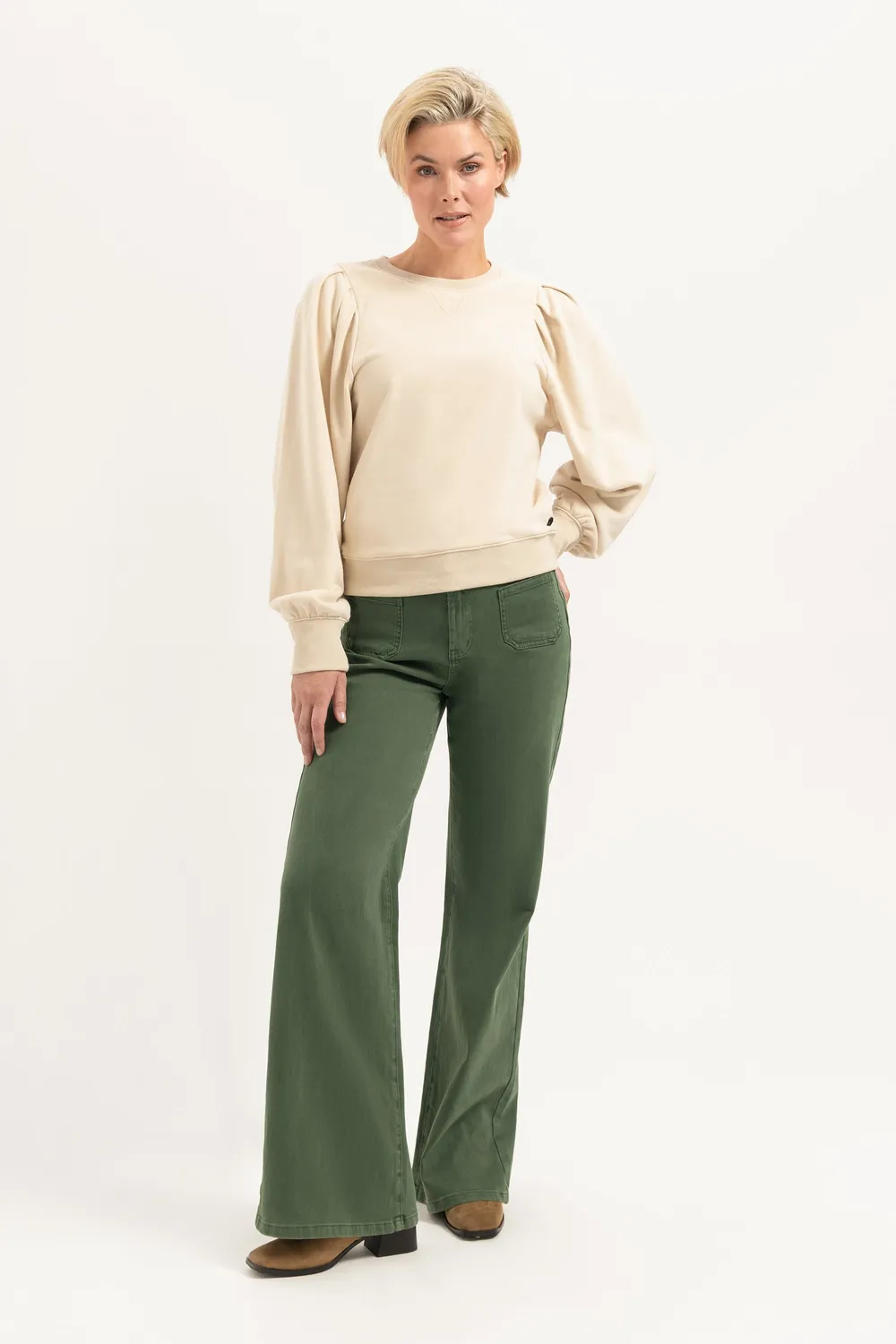 Florez Ana Flared Pocket jeans groen wijd