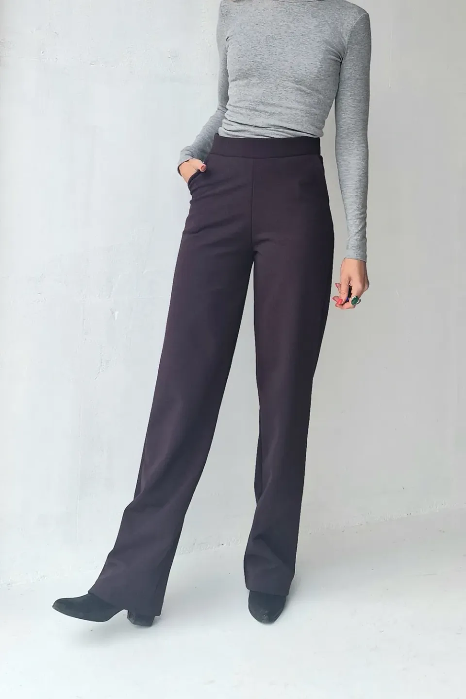 Langeleggings Wide Leg fleecebroek aubergine brown 36 lang