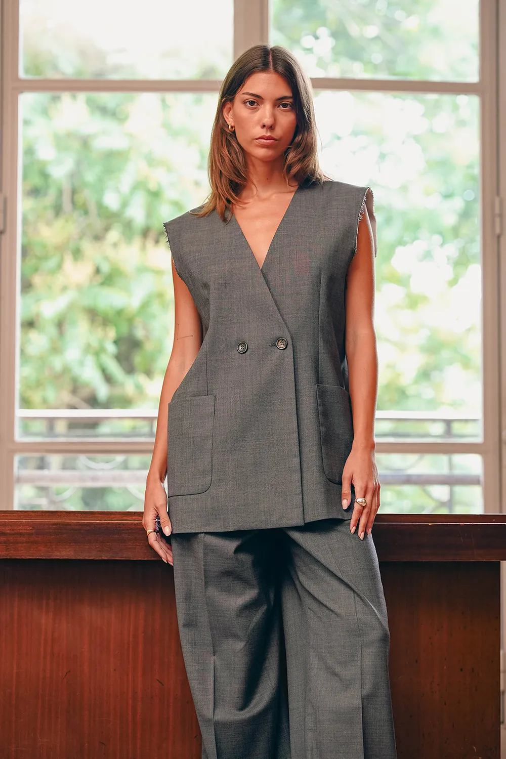 Nine In The Morning Eloisa gilet dames wol grisaille relaxed