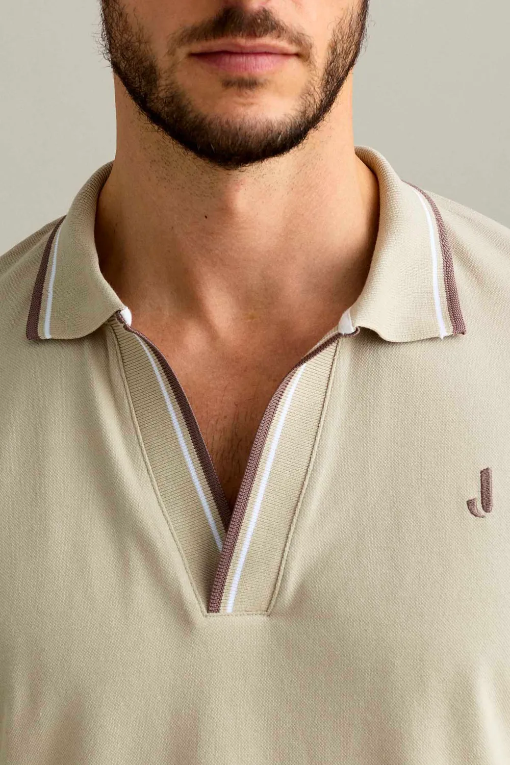Jeckerson Piquet V-hals poloshirt lichtbeige