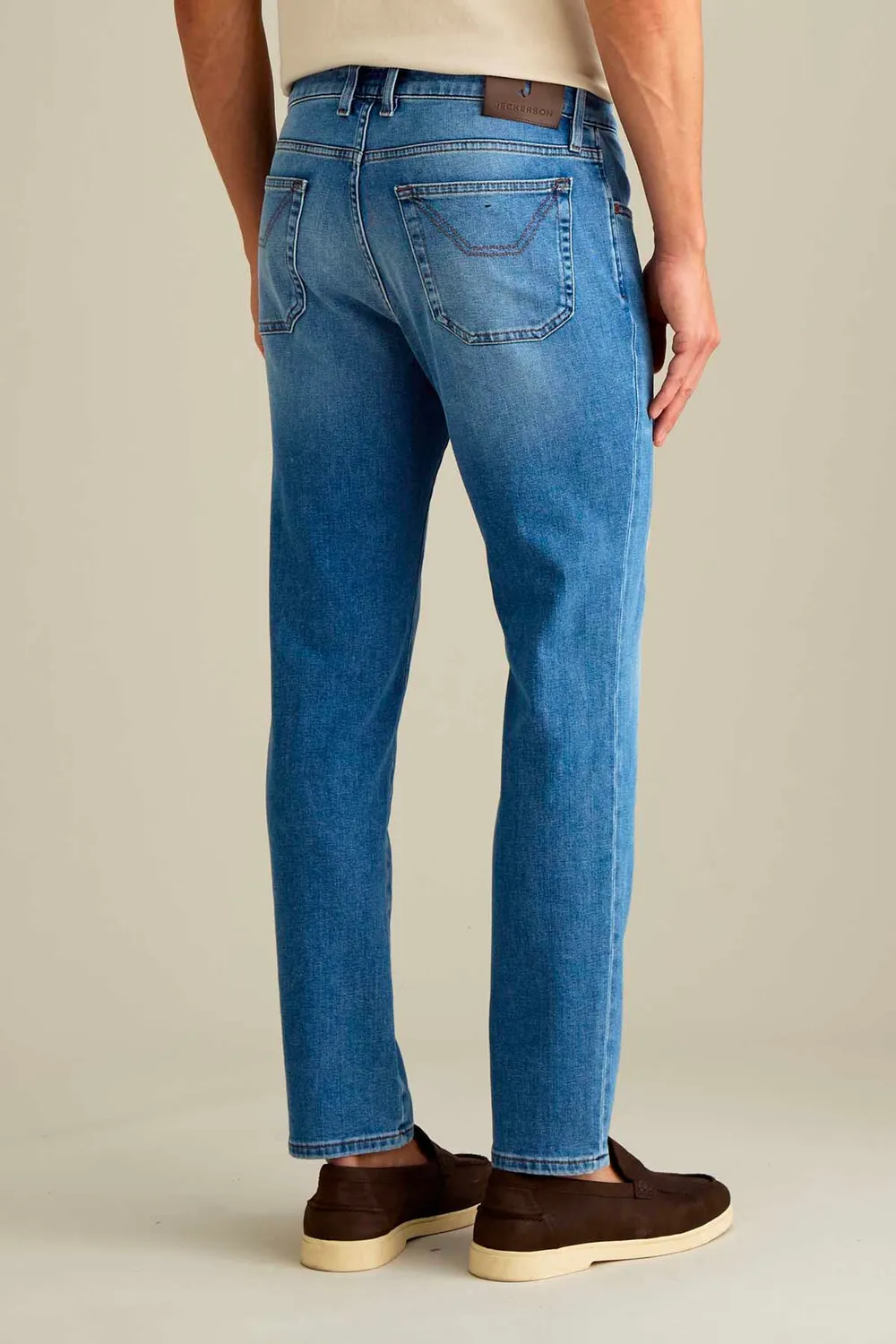 Jeckerson James skinny jeans blauw Alcantara beige