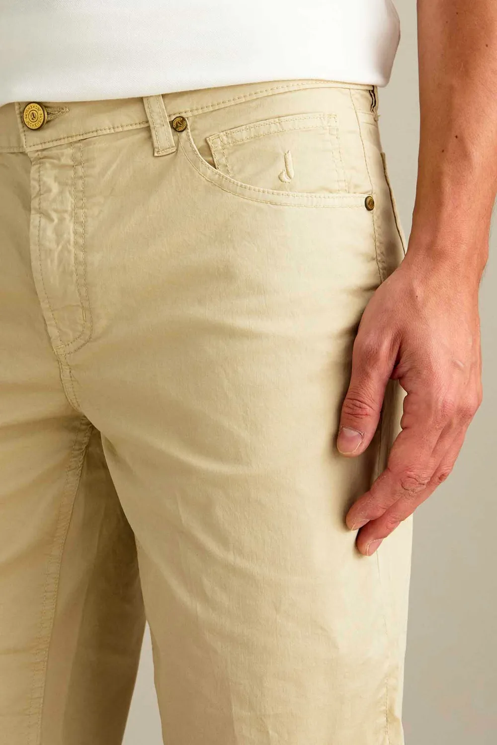 Jeckerson Jo Korte Broek Lichtbeige Katoen Slim Fit