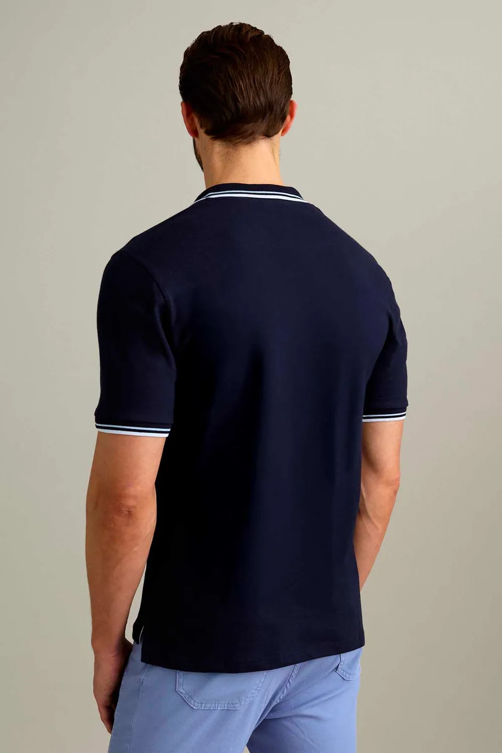 Jeckerson polo korte mouw V-hals piqué donkerblauw
