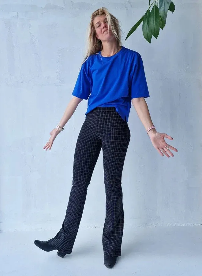 Madame Liz Flared Pants Blokjes Zwart-Wit 36