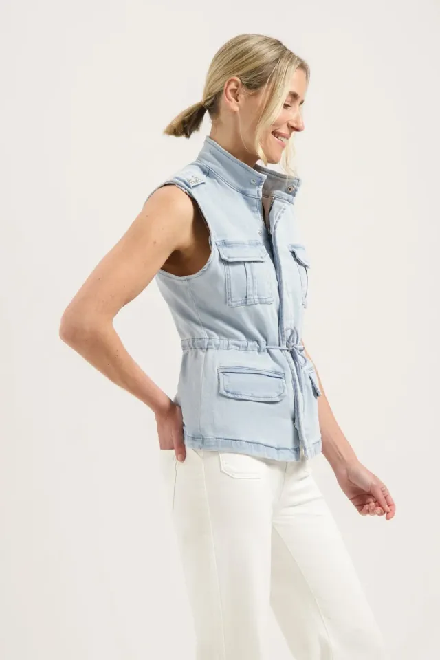 Florez Johnny gilet bleached denim met koord