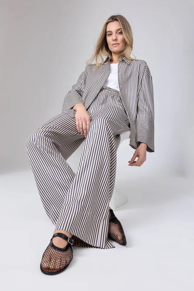 Corel Jaclynn Stripe Tencel broek streep wijd