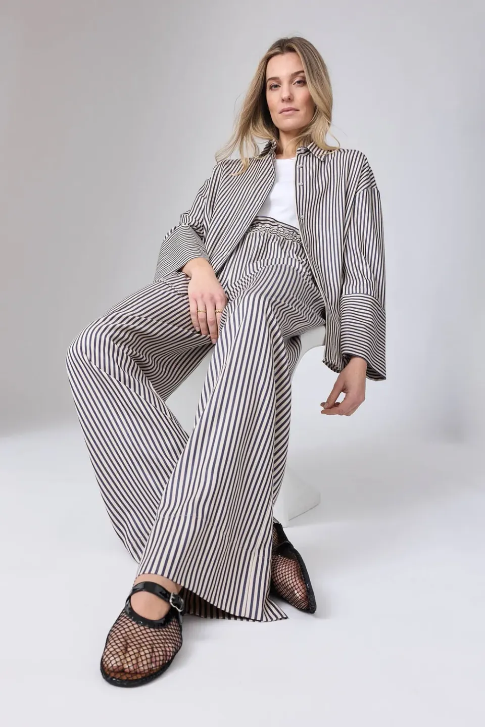 Corel Jaclynn Stripe Tencel broek streep wijd